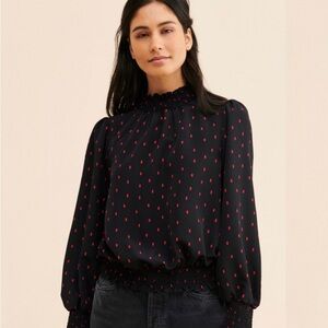 Black Mock Neck Puff Sleeve Blouse